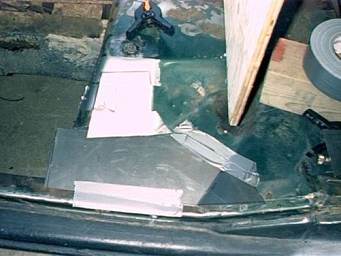 1979 Ford Bronco - Driver's Side - Rusted out areas beyond replacement floor pan. Used 18 gauge sheetmetal and bent with sheetmetal brake to fit.
