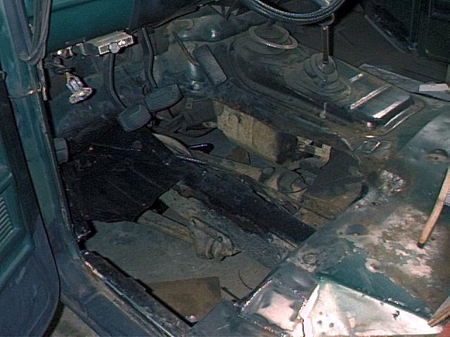 Driver's Side - Floor area cut out ready for welding.