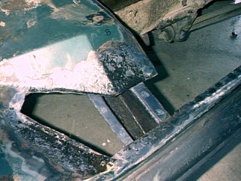 1979 Ford Bronco - Passenger Side - Rusted out areas beyond replacement floor pan.