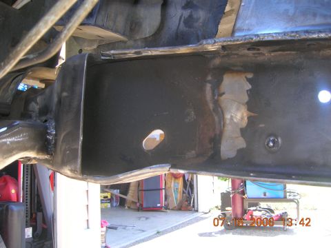 1996 Ford Bronco - Had to clearance frame a bit so bolt-in crossmember can be removed