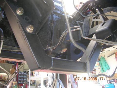 1996 Ford Bronco - Close-up view of a custom suspension bracket installed on a vehicle's frame, with a timestamp of 07.16.2006.
