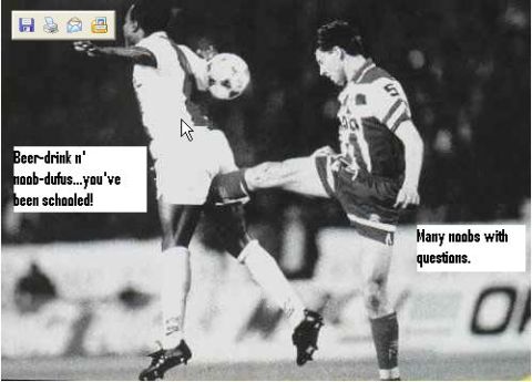 1986 Ford Bronco - Soccer match action with humorous text overlays and a Supermotors.net watermark.