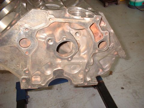 1970 Ford Torino - This is a close-up view of an engine block, likely removed from a vehicle for repair or rebuilding.