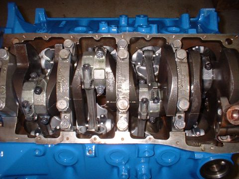 1970 Ford Torino - Internal view of an engine's rotating assembly, showing the crankshaft and connecting rods.