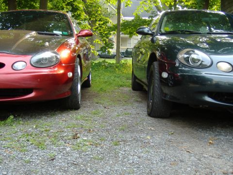 1998 Ford Taurus - Two 1998 Ford Taurus sedans are parked next to each other, showing their front ends from a low angle.