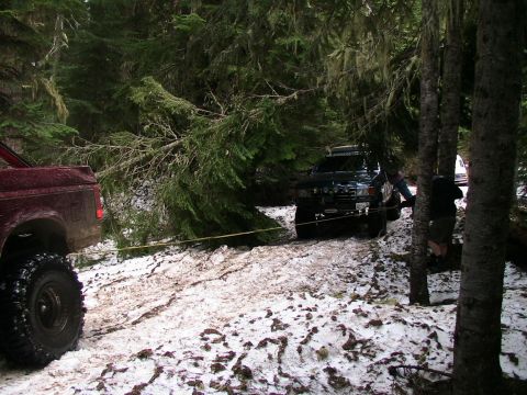 1996 Ford Bronco - Snatch block from Mike to keep Carry from sliding off the trail while backing up. (6/9/2006)