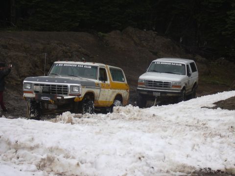 1996 Ford Bronco - The first ('78 ) being extracted from the snow cone by the last ('96). Anyone get a picture of the last being extracted by the first a few…