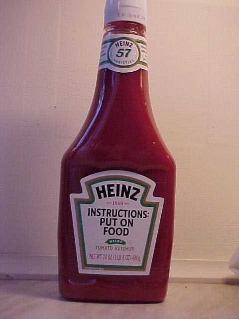 1988 Ford Bronco - A bottle of Heinz Tomato Ketchup with its iconic label clearly visible, humorous instructions.