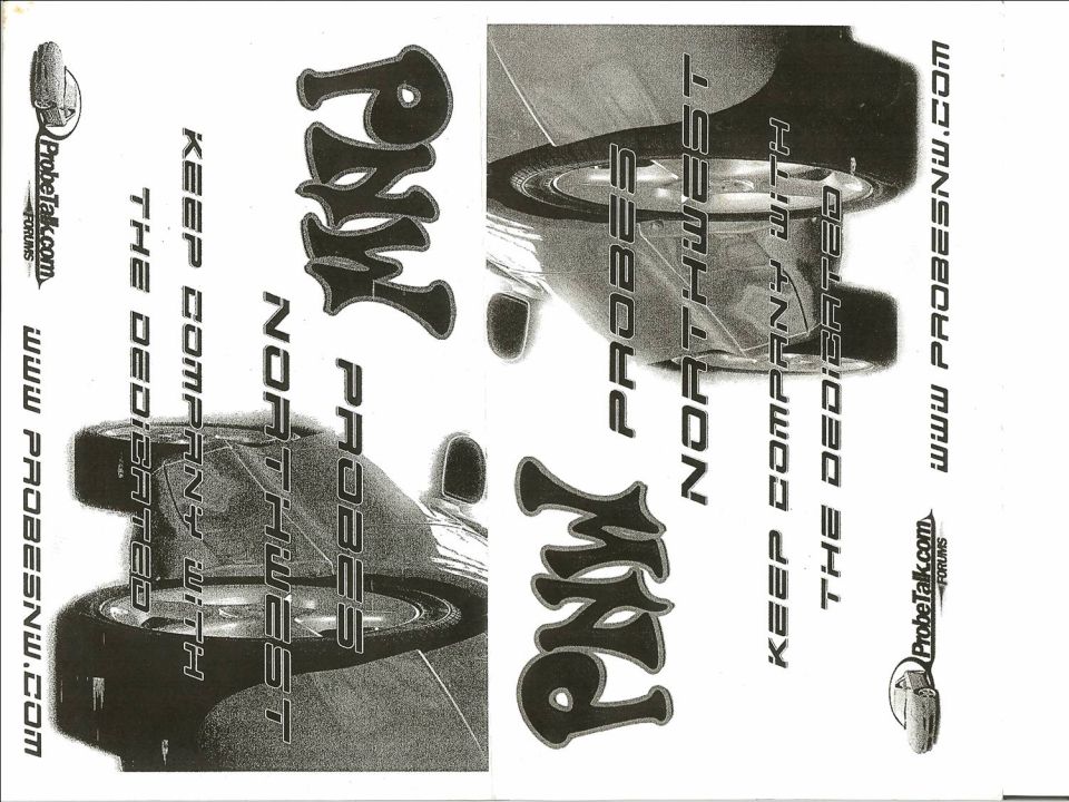 Black-and-white flyer mirrored layout reading Probes Northwest PNW with website text