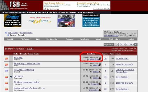 1986 Ford Bronco - This image displays a screenshot of a Ford Bronco enthusiast forum's search results page.