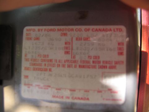 1986 Ford C-350 (Centurion Conversions) - This sticker indicates the vehicle was manufactured in February 1986 and is a truck.