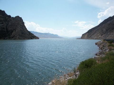 2001 Mercury Grand Marquis - Scenic view of a lake and mountains, likely during a road trip.