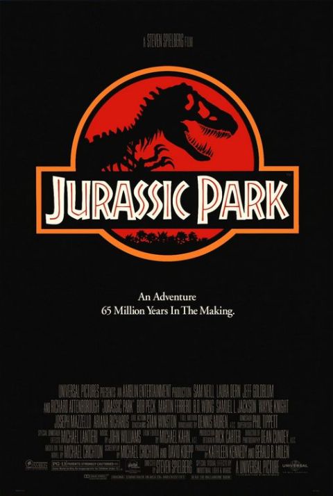 1969 Ford Mustang - This is a movie poster for Jurassic Park, the iconic T-Rex logo and film credits.