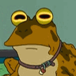 1989 Ford Bronco - A frog with a collar and tag is looking forward.