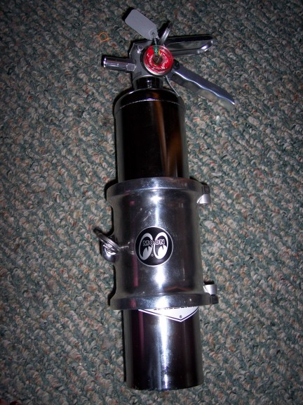1972 Ford Ranchero - This chrome fire extinguisher features a Moon Eyes logo and a pressure gauge.