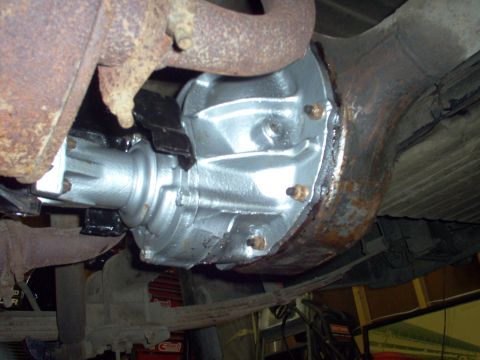 1970 Ford Ranchero - Underside view of a vehicle's differential housing and axle components.