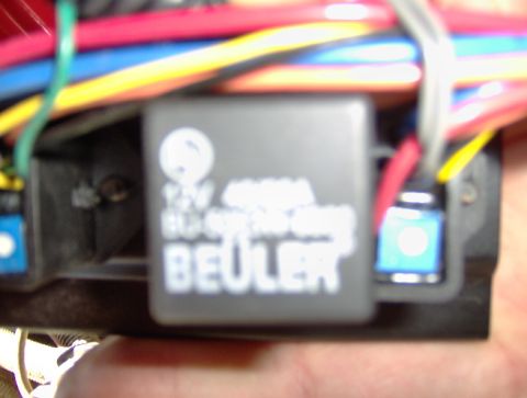 1978 Ford Bronco - Close-up of a Beuler relay and wiring, part of a dual taurus fans controller install.