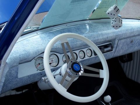 1972 Ford Ranchero - Custom interior of a 1972 Ford Ranchero, a unique dashboard and steering wheel.
