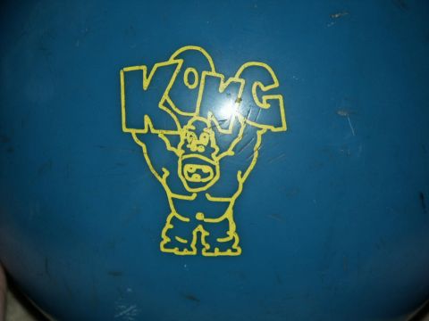 2001 Mercury Grand Marquis - A blue bowling ball features a yellow graphic of King Kong lifting the word 'Kong' above his head.