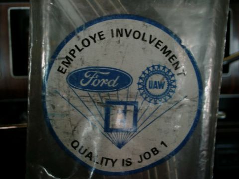 1984 Ford Bronco - This sticker shows Ford's employee involvement program with the UAW union.