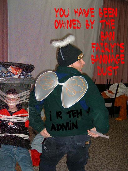 1989 Ford Bronco - A joke image of a person in a green hoodie labeled "i R TEH ADMIN" wearing costume fairy wings, a beanie and a halo, with red caption text…