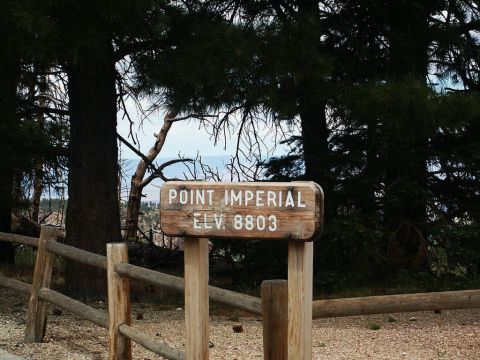 2001 Mercury Grand Marquis - A sign marks the elevation at Point Imperial, surrounded by trees and overlooking a scenic vista.