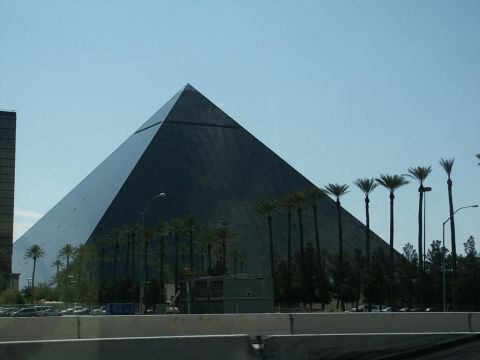 2001 Mercury Grand Marquis - The Luxor Hotel and Casino in Las Vegas, Nevada, is seen under a clear blue sky.