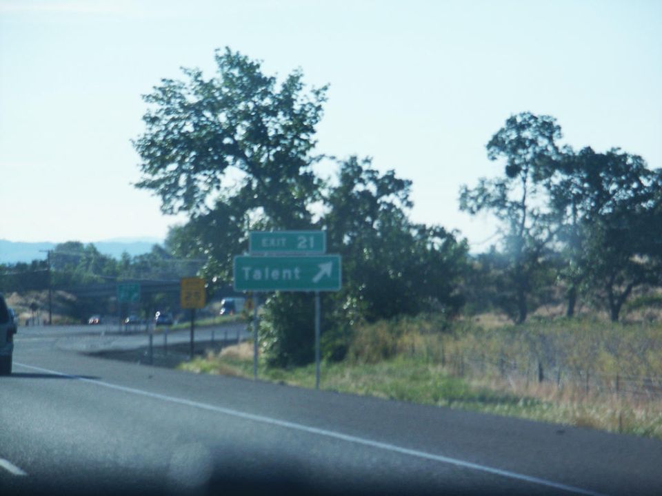 Highway exit sign for Talent, Exit 21