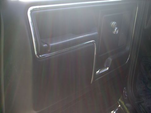1982 Ford Bronco - Close-up of a car's interior door panel, showing trim and a pull handle.