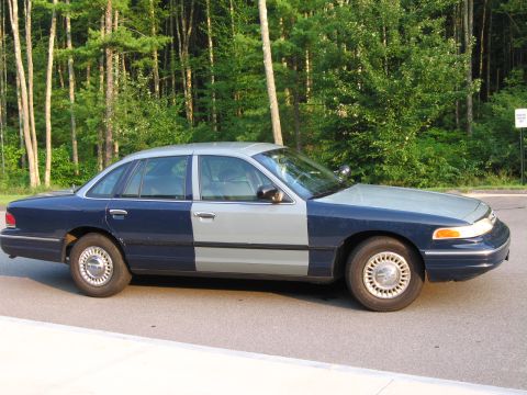 1991 Ford LTD Crown Victoria - This 1991 Ford Crown Victoria LTD has a two-tone paint job with blue and gray sections.