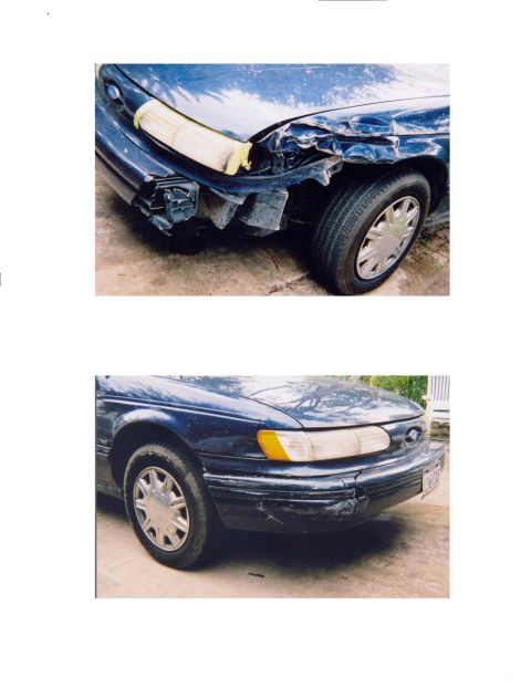 1993 Ford Taurus - This vehicle sustained damage to its front end, affecting the fender, headlight, and bumper area.