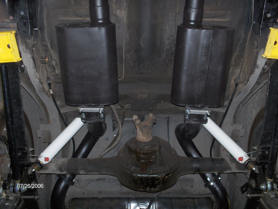 Two chamber Flowmaster mufflers.