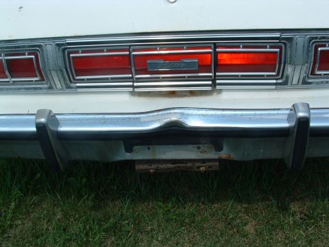 1975 Ford Torino - The taillight assembly on this vehicle features horizontal red lenses and a chrome trim piece, with a visible nameplate in the center.