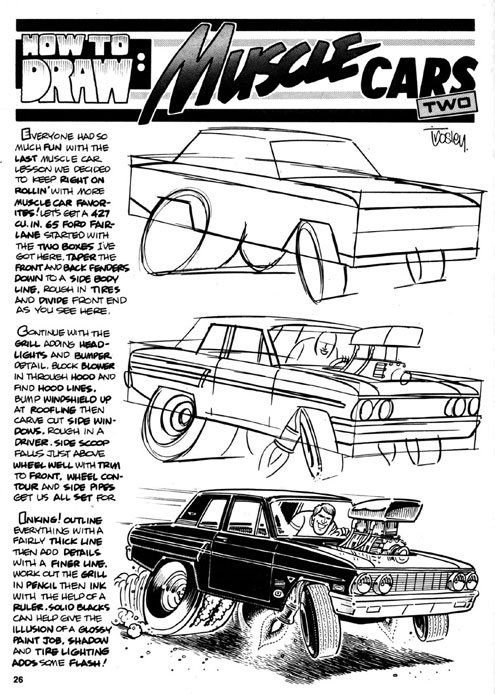 How to Draw Muscle Cars magazine instructional page sketching a 1965 Ford Fairlane