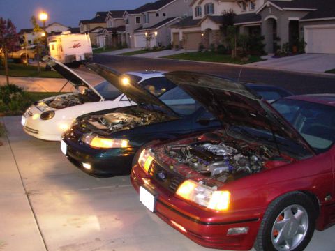 1995 Ford Taurus - 3 of my sho's. 90 Red, 95 green, 98 white.