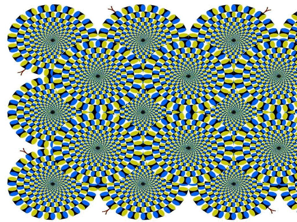 If you take a look at the following  picture , let me tell you .. it is not animated.  Your eyes are making it move.  To test this, stare at one spot for a couple seconds and everything will stop moving.  Or look at the black center of each circle and it will stop moving.  But move your eyes to the next black center and the previous will move after you take your eyes away from it....