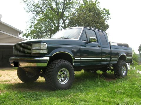 1994 Ford F-150 - This 1994 Ford F-150 pickup truck is shown from a three-quarter front angle, parked outdoors on a grassy area.