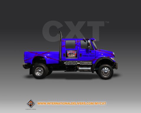 1979 Ford Bronco - Side view of a blue truck with red stripe graphics and "HellBilly Heaven" text on the door.