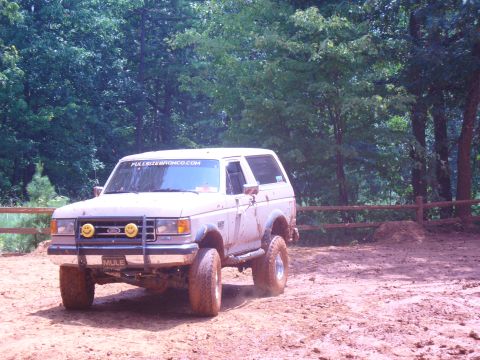 1996 Ford Bronco - This Ford Bronco is equipped with off-road tires and a brush guard, suggesting it is used for terrain.
