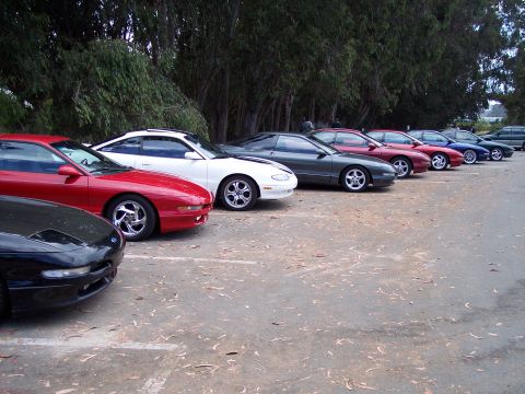 1995 Ford Probe - Several Ford Probes are parked in a row, suggesting a car meet or enthusiast gathering.