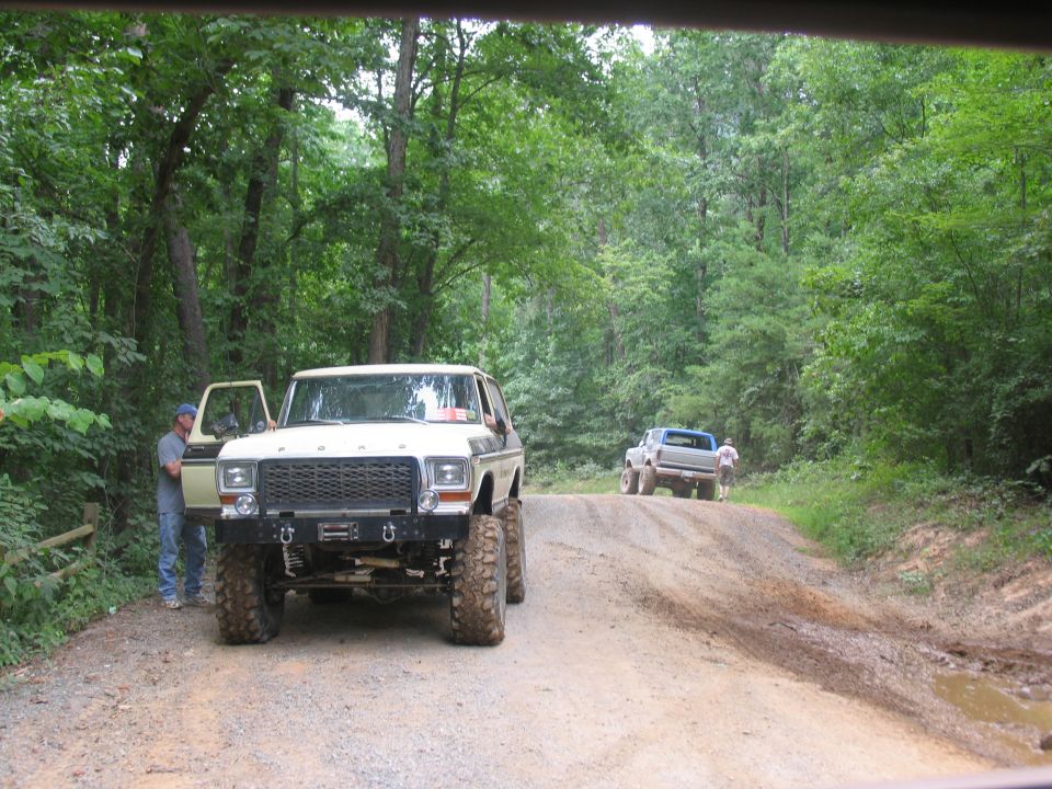 Lifted white and black Ford Bronco with winch, 1978