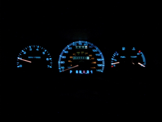 This is my new Cluster with Police Package Speedometer and 7K Tach during the night.