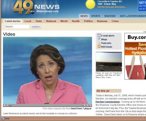 1992 Ford Taurus - A news website displays a video about a head-on collision, with a news anchor visible.
