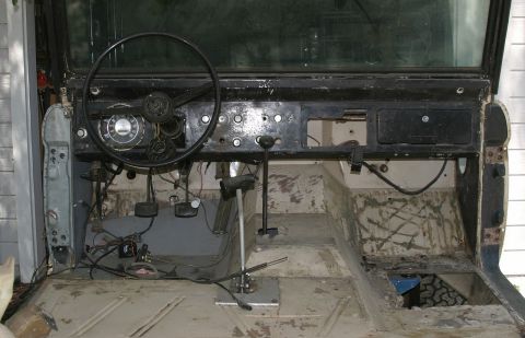 1971 Ford Bronco - Interior view of a 1971 Ford Bronco, stripped down for restoration.
