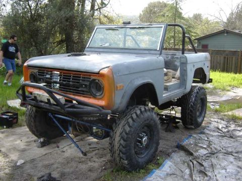 1971 Ford Bronco - This 1971 Ford Bronco is in a state of restoration with its body stripped and large tires fitted.