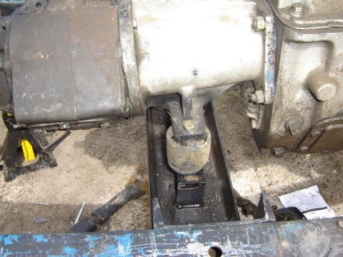 1971 Ford Bronco - The transmission and its mounting system are shown in this close-up view.