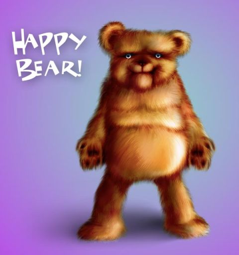 1969 Ford Mustang - A cartoon bear with text that reads 'HAPPY BEAR!' is depicted against a purple background.