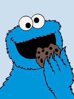 1969 Ford Mustang - Cookie Monster enjoys a cookie against a light blue background.