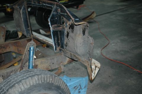 1963 Ford F-250 - Disassembled truck frame showing rust and wear on various components.