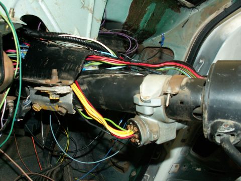 1983 Ford Bronco - old wiring down steering column now in new connectors and attached to harness